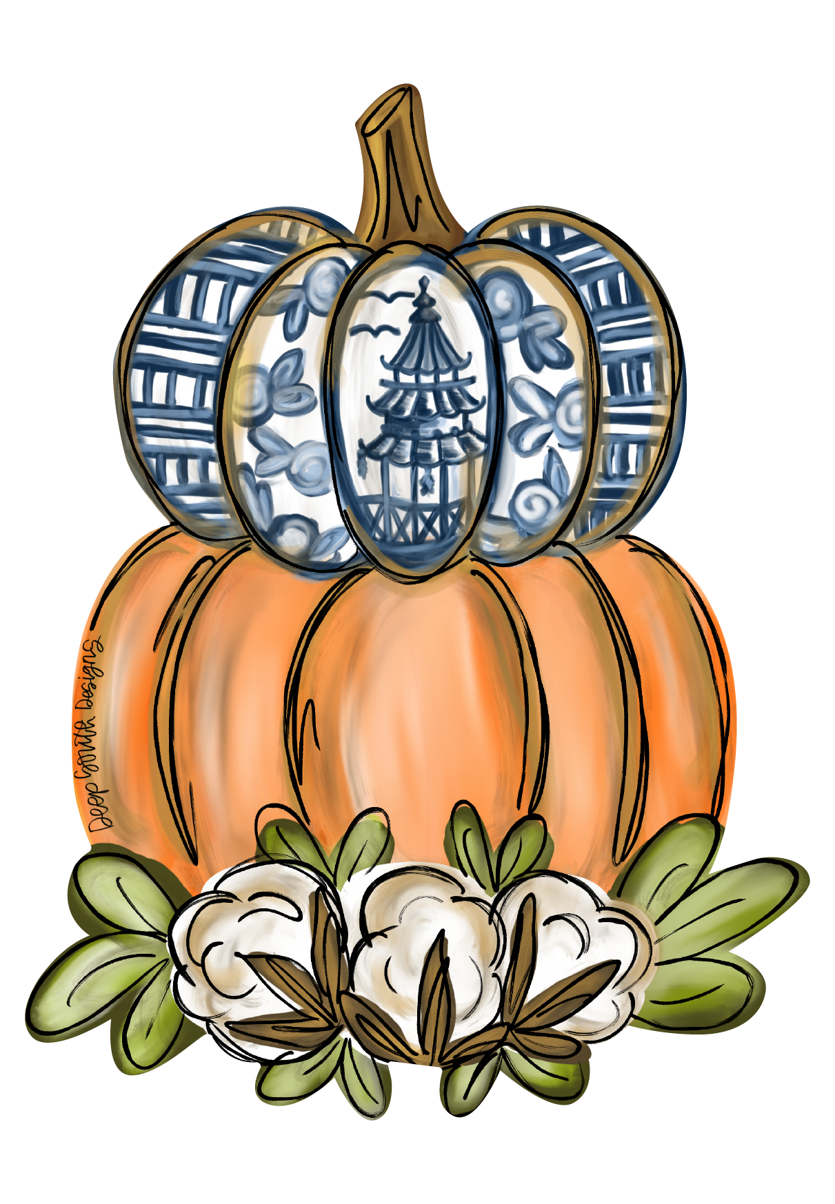 JOHNATHAN STEGALL 2 STACKED PUMPKINS WITH COTTON BOLLS AT BOTTOM