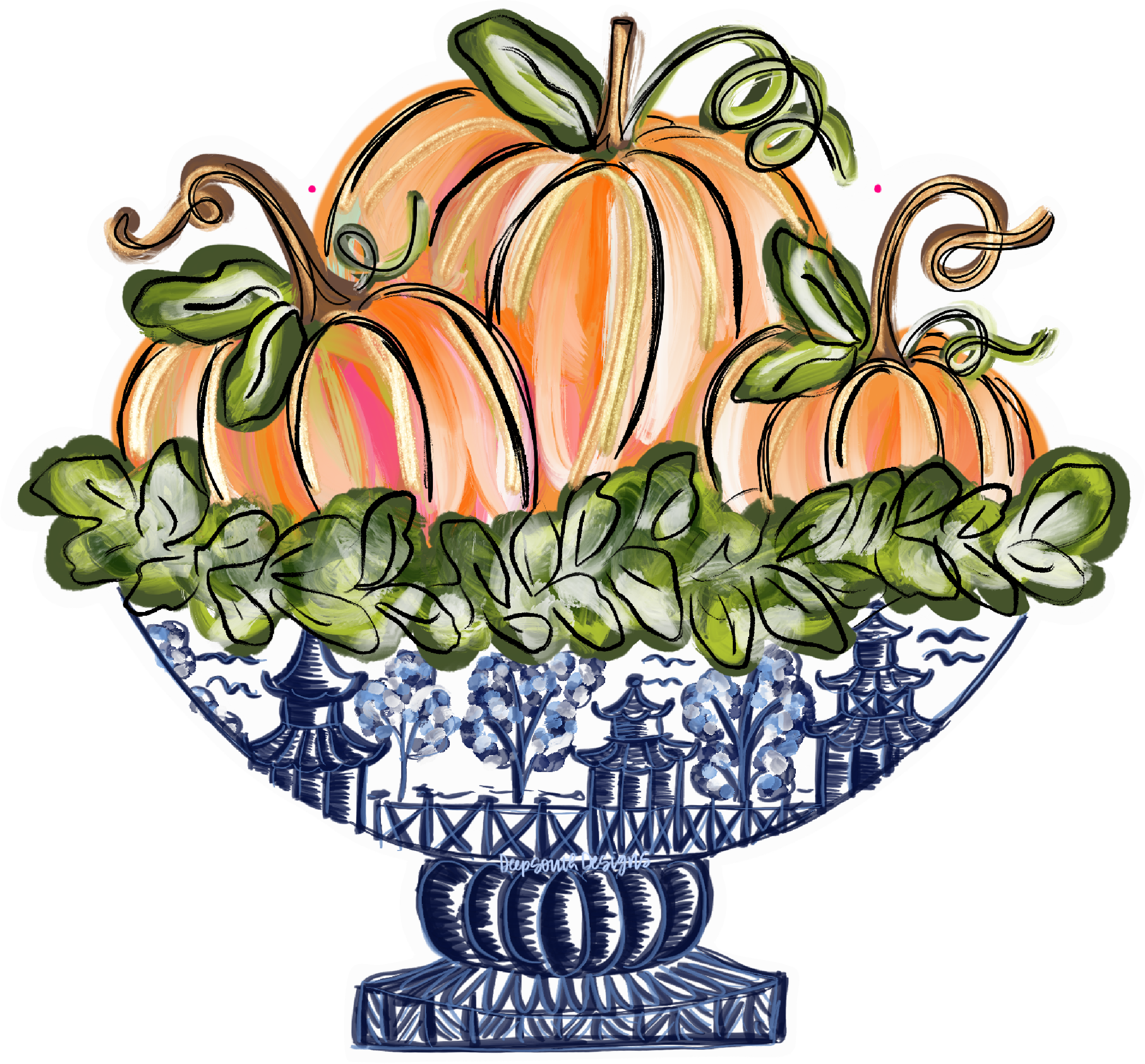 JOHNATHAN STEGALL PUMPKINS IN BLUE BOWL