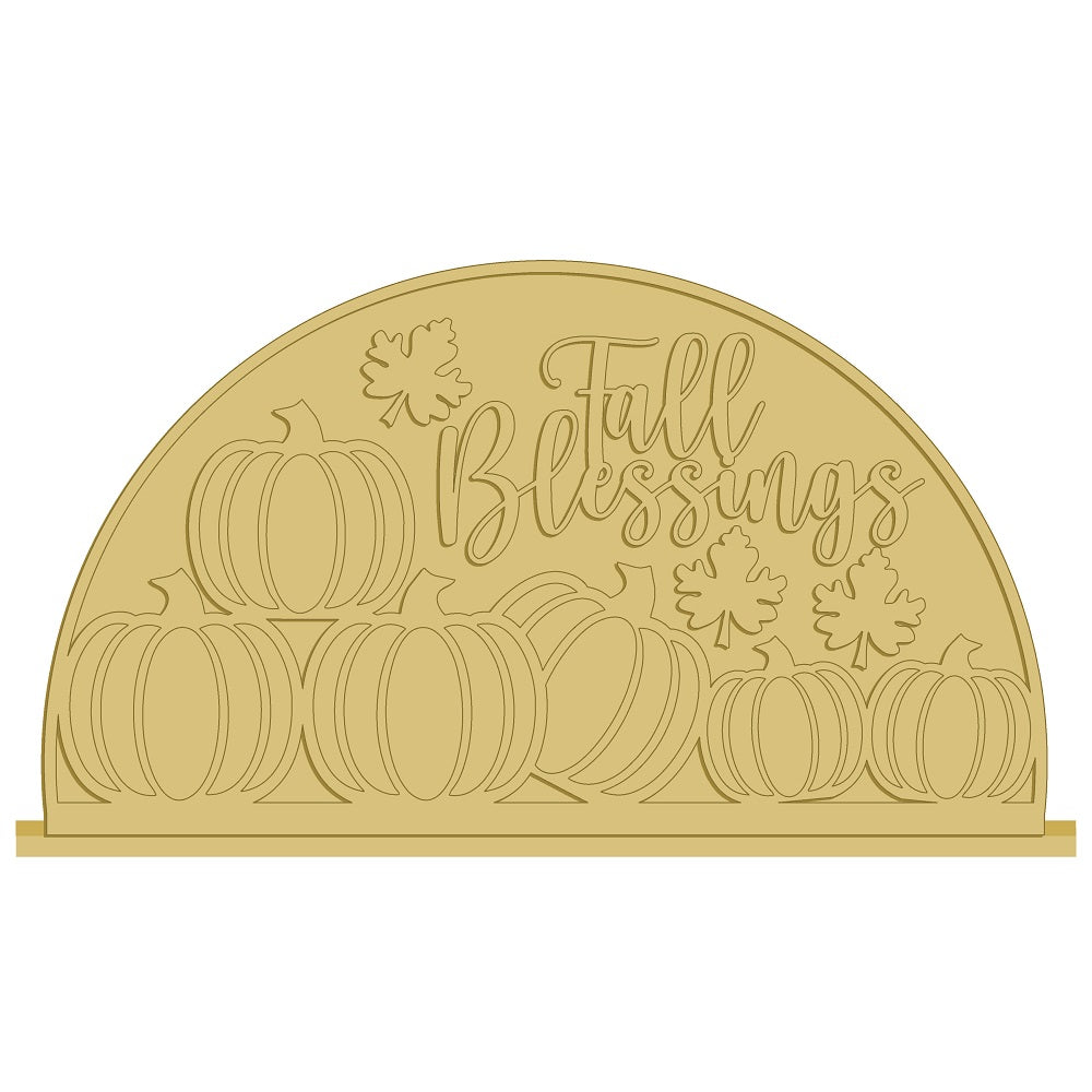 3D Half Circle MDF Cutout Fall Blessings With Pumpkins Including Stand - Unfinished For DIY
