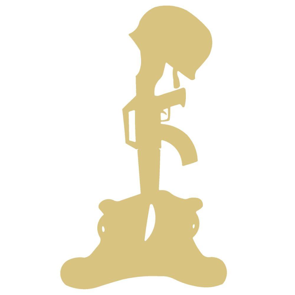 Basic Shape Fallen Soldier MDF Cutout with Boots Helmet and Rifle - Unfinished For DIY