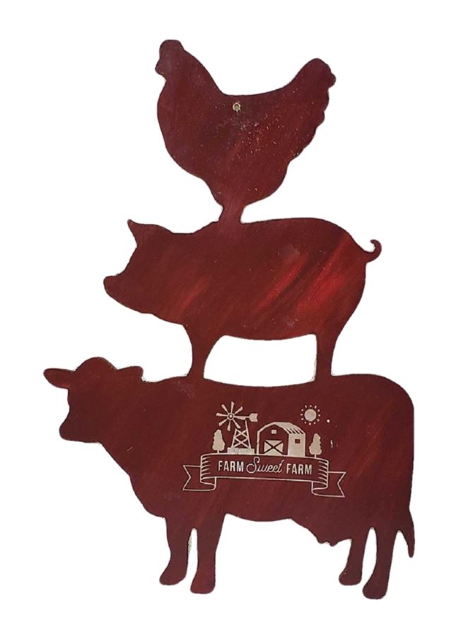 Basic Shape Stacked Farm Animals MDF Cutout Pig Chicken and Cow Silhouette - Unfinished For DIY
