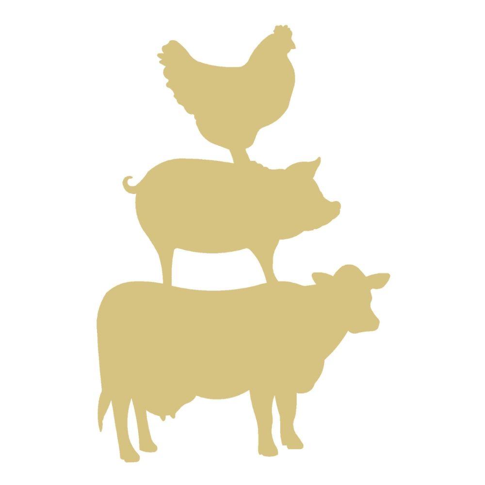 Basic Shape Stacked Farm Animals MDF Cutout Pig Chicken and Cow Silhouette - Unfinished For DIY