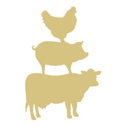 Basic Shape Stacked Farm Animals MDF Cutout Pig Chicken and Cow Silhouette - Unfinished For DIY