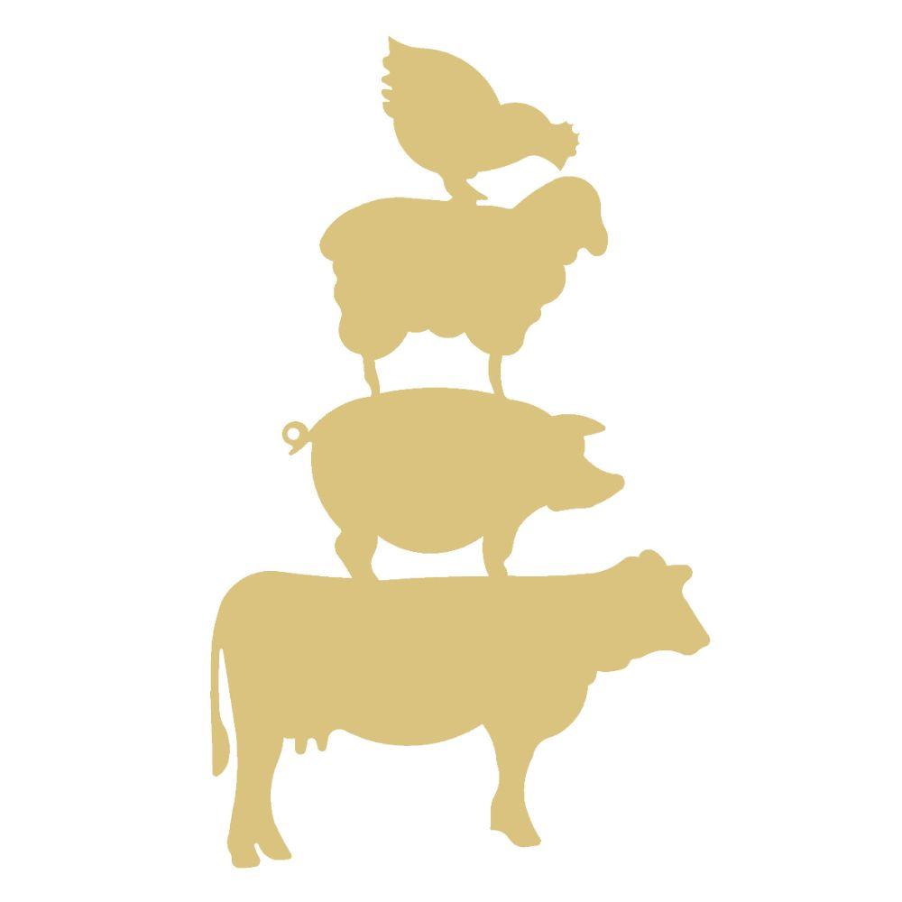Basic Shape Stacked Farm Animals MDF Cutout Pig Chicken Goat and Cow Silhouette - Unfinished For DIY
