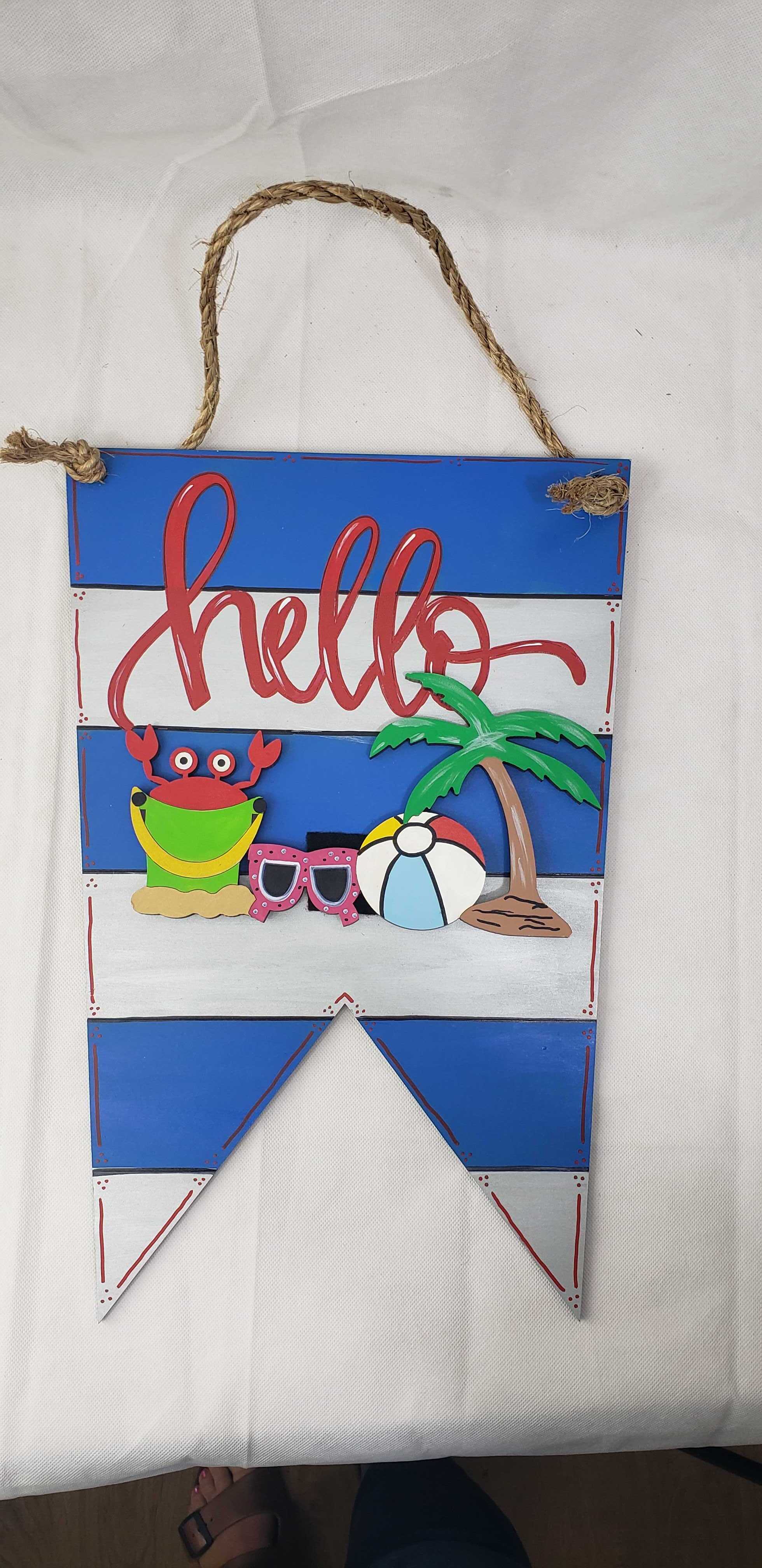 Design By Line Interchangeable MDF Cutout Hello Pennant Flag With Monthly Interchangeable Pieces - Unfinished For DIY