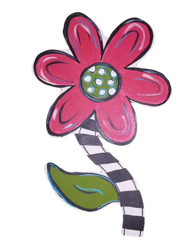 Basic Shape Flower MDF Cutout Silhouette With Stem - Unfinished For DIY