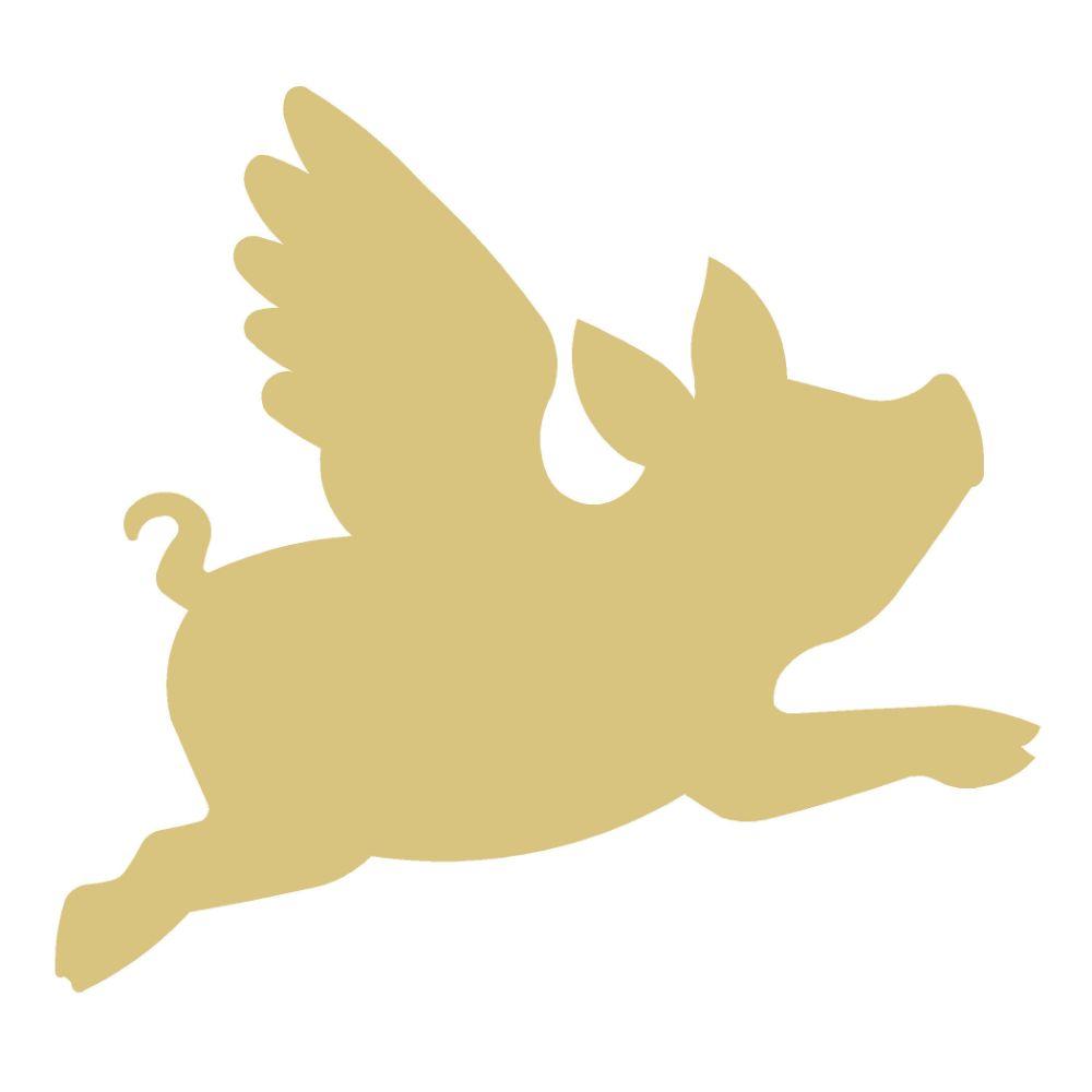 Basic Shape Flying Pig MDF Cutout Winged Silhouette - Unfinished For DIY