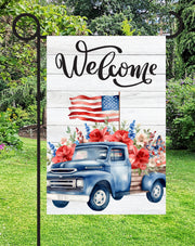 Patriotic Welcome Print Shop Garden Flag  - UV Printed For Outdoor Yard Decor