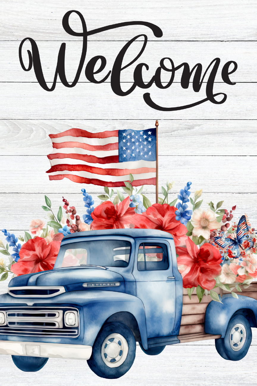 Patriotic Welcome Print Shop Garden Flag  - UV Printed For Outdoor Yard Decor