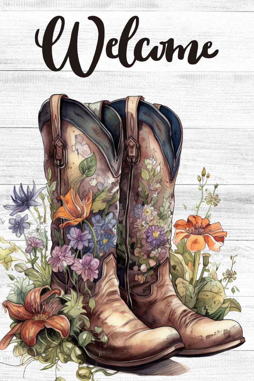 Cowboy Boots Welcome Print Shop Garden Flag  - UV Printed For Outdoor Yard Decor
