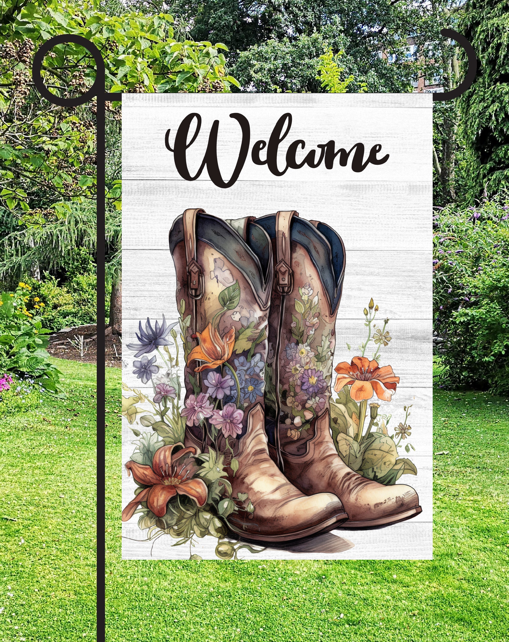 Cowboy Boots Welcome Print Shop Garden Flag  - UV Printed For Outdoor Yard Decor