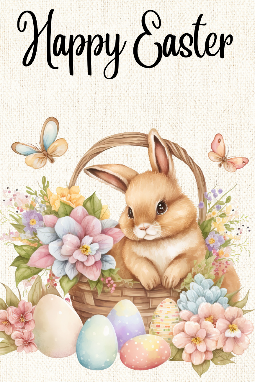 Happy Easter Print Shop Garden Flag  - UV Printed For Outdoor Yard Decor
