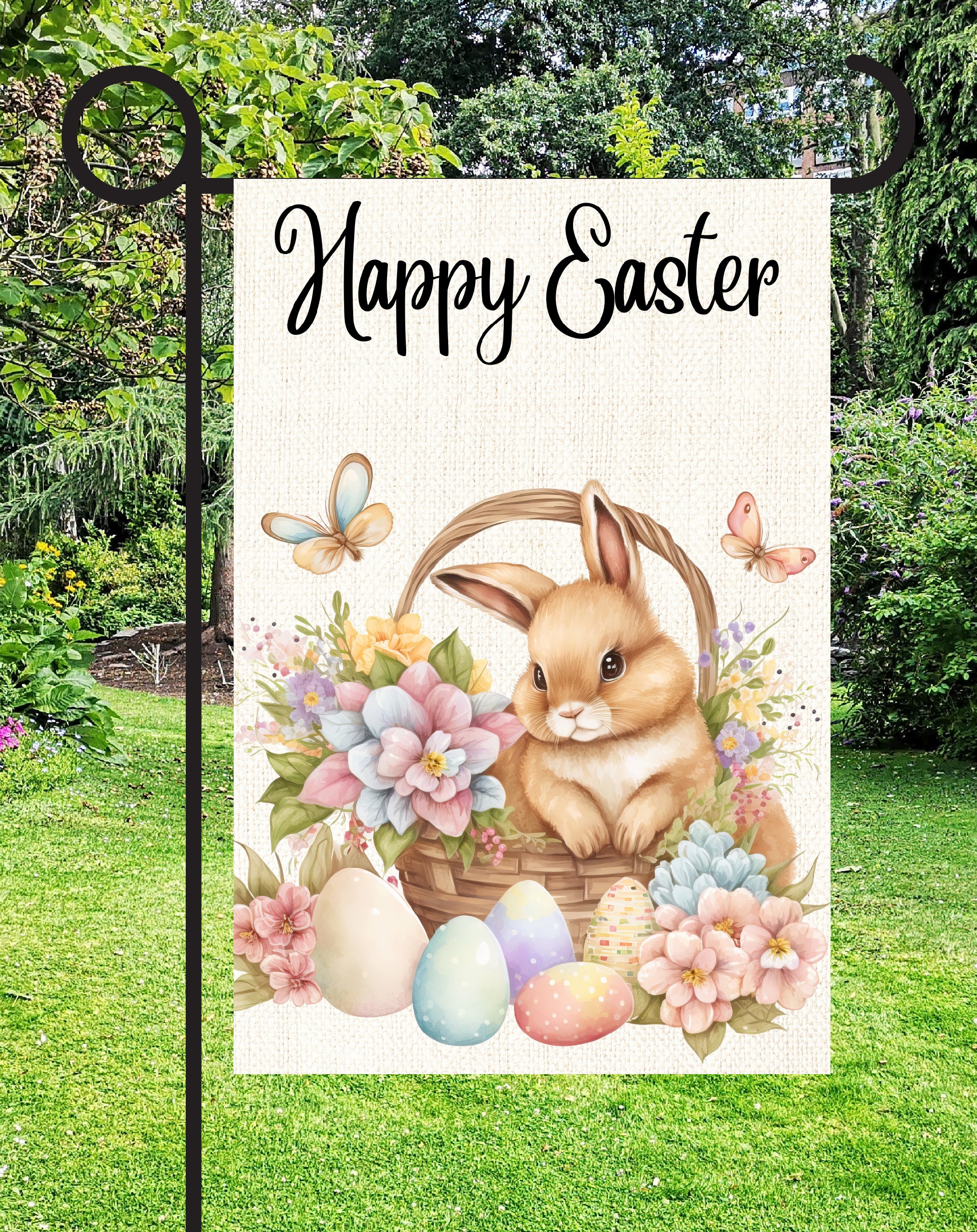 Happy Easter Print Shop Garden Flag  - UV Printed For Outdoor Yard Decor