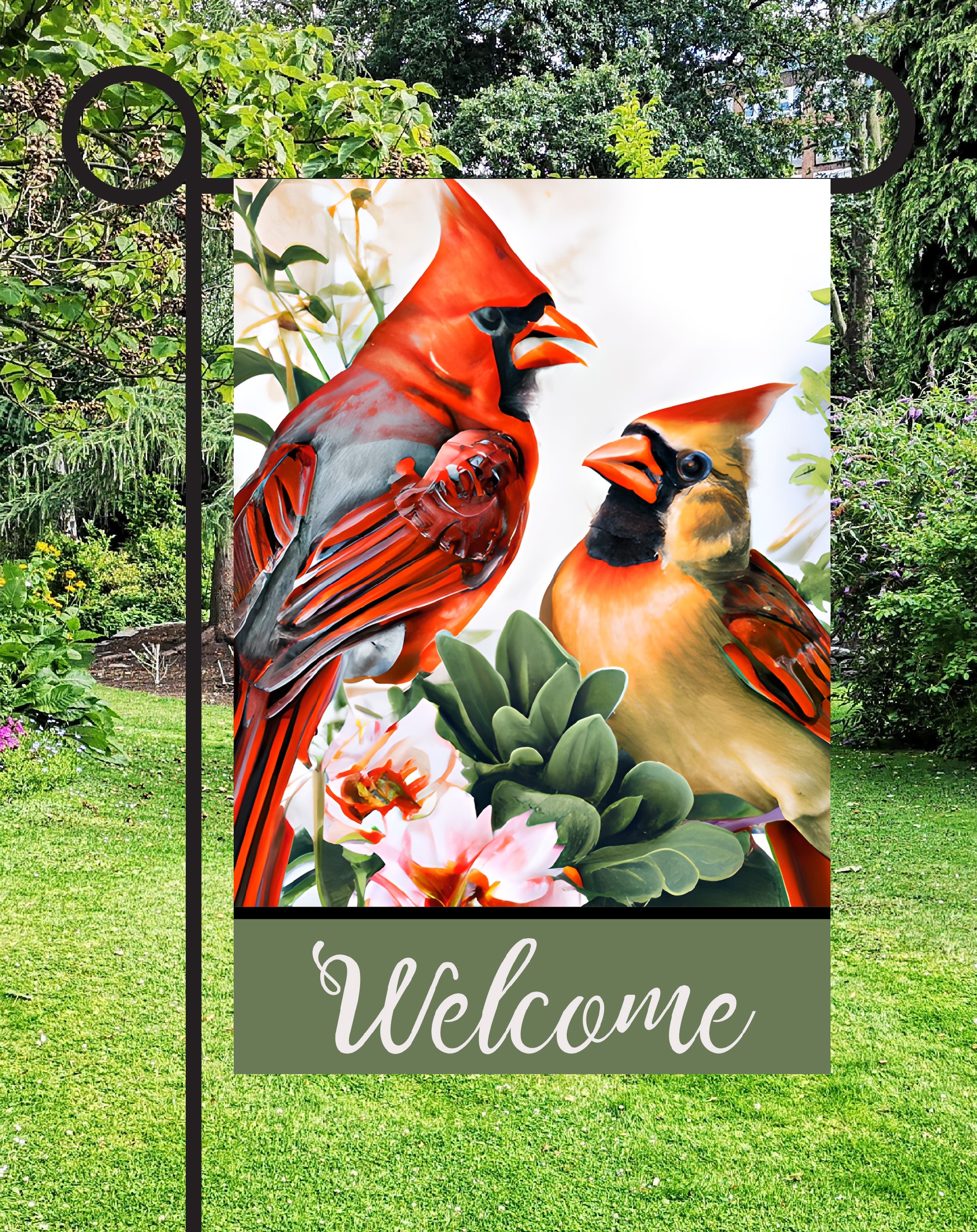 Cardinal Couple Print Shop Garden Flag  - UV Printed For Outdoor Yard Decor