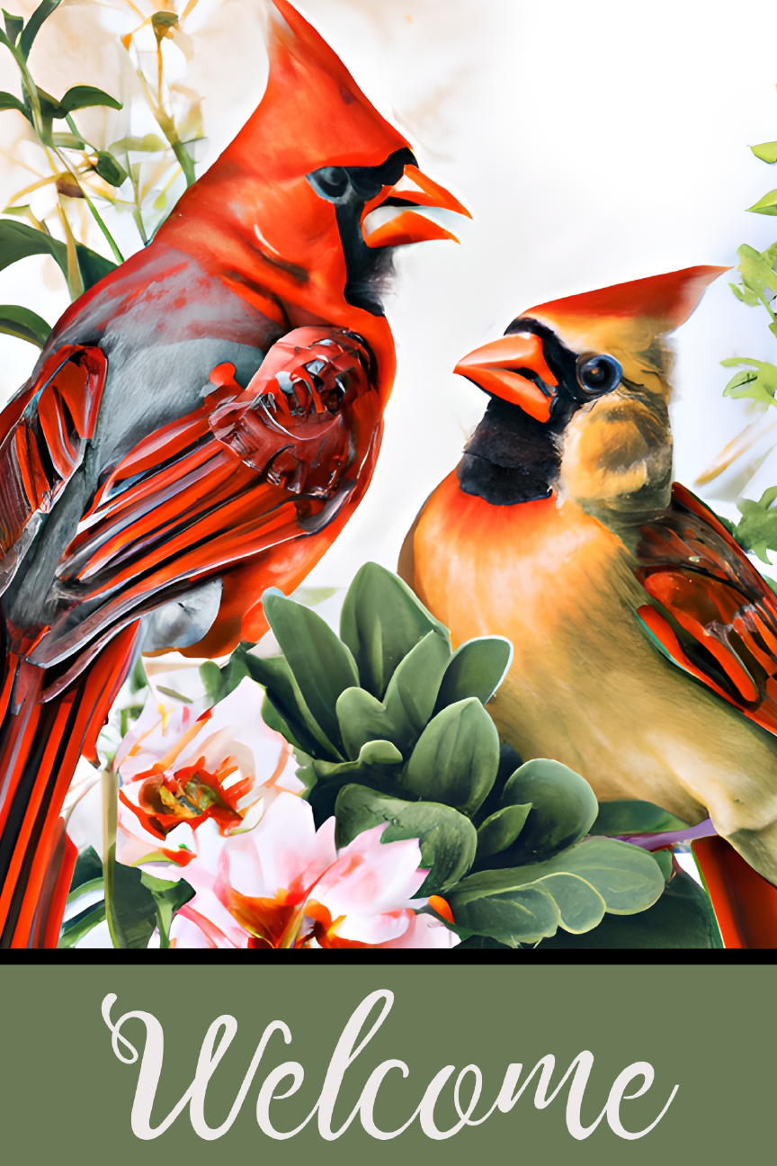 Cardinal Couple Print Shop Garden Flag  - UV Printed For Outdoor Yard Decor