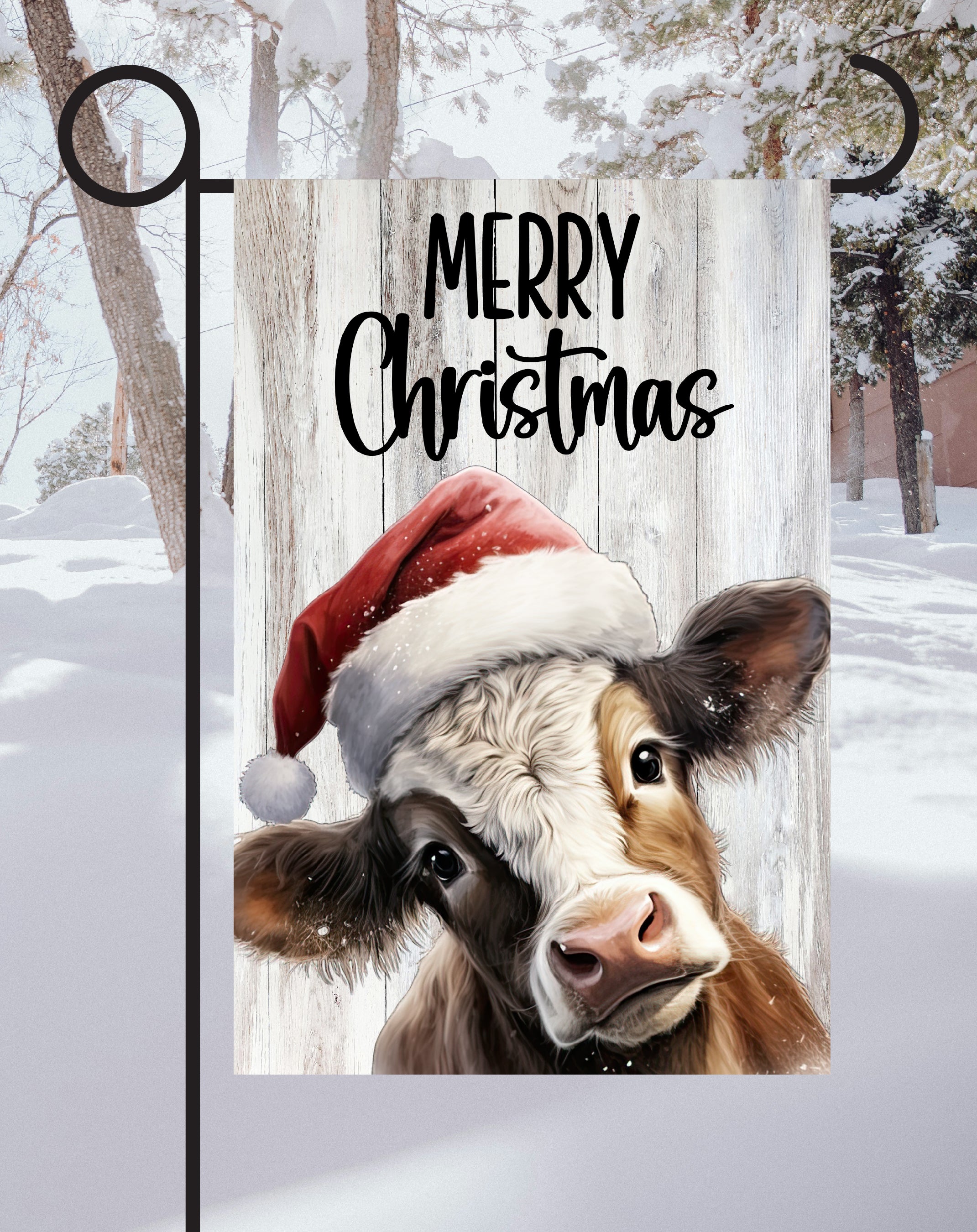 Cow Christmas Print Shop Garden Flag  - UV Printed For Outdoor Yard Decor
