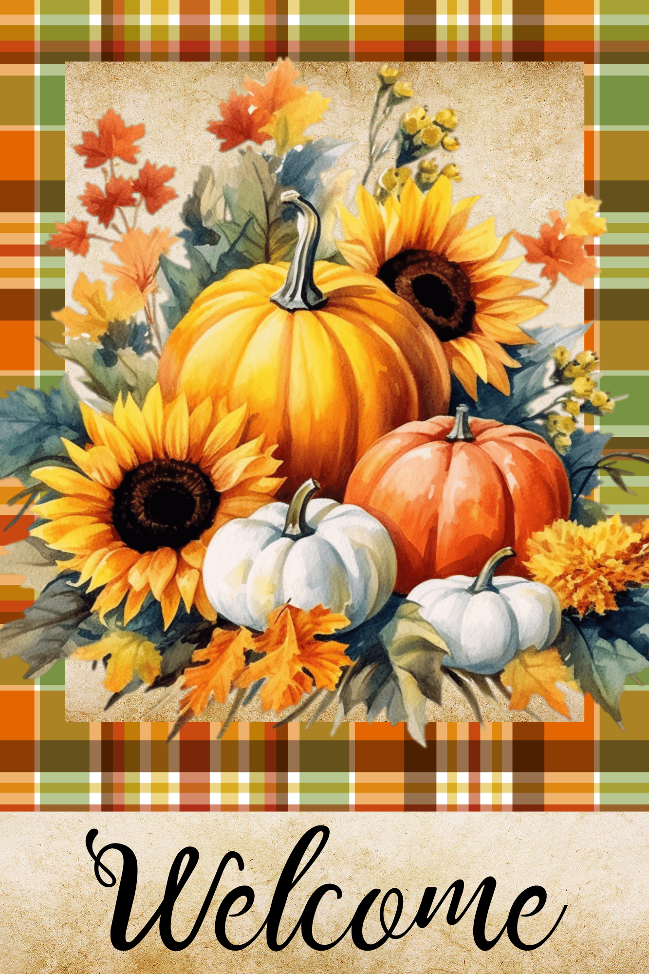 Welcome Fall Pumpkin Print Shop Garden Flag  - UV Printed For Outdoor Yard Decor