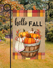 Hello Fall Pumpkin Print Shop Garden Flag  - UV Printed For Outdoor Yard Decor