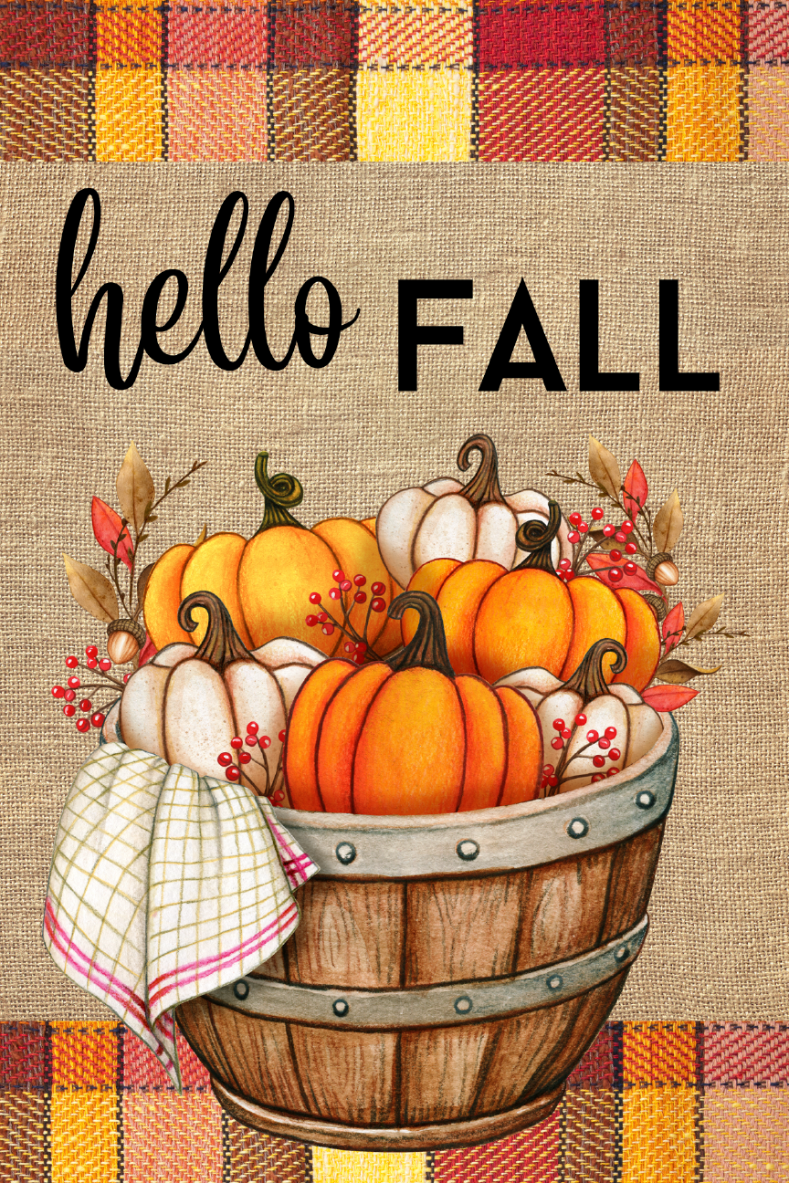 Hello Fall Pumpkin Print Shop Garden Flag  - UV Printed For Outdoor Yard Decor