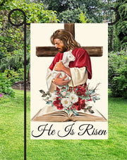 He Is Risen Print Shop Garden Flag  - UV Printed For Outdoor Yard Decor