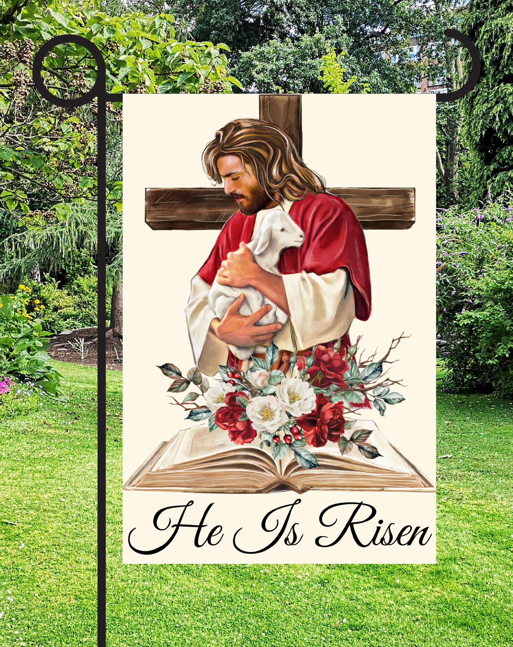 He Is Risen Print Shop Garden Flag  - UV Printed For Outdoor Yard Decor