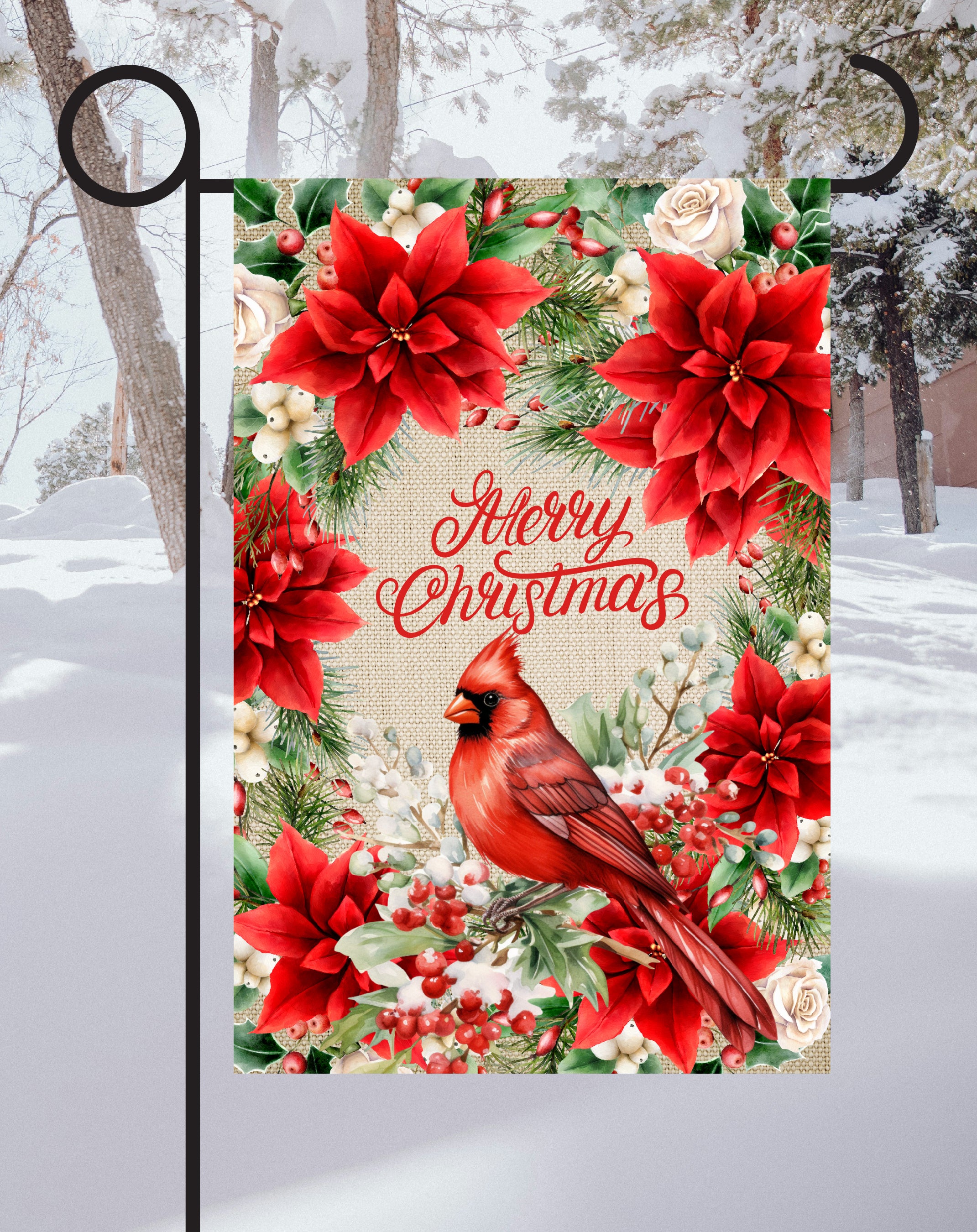 Merry Christmas Print Shop Garden Flag  - UV Printed For Outdoor Yard Decor