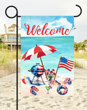 Welcome Patriotic Beach Print Shop Garden Flag  - UV Printed For Outdoor Yard Decor