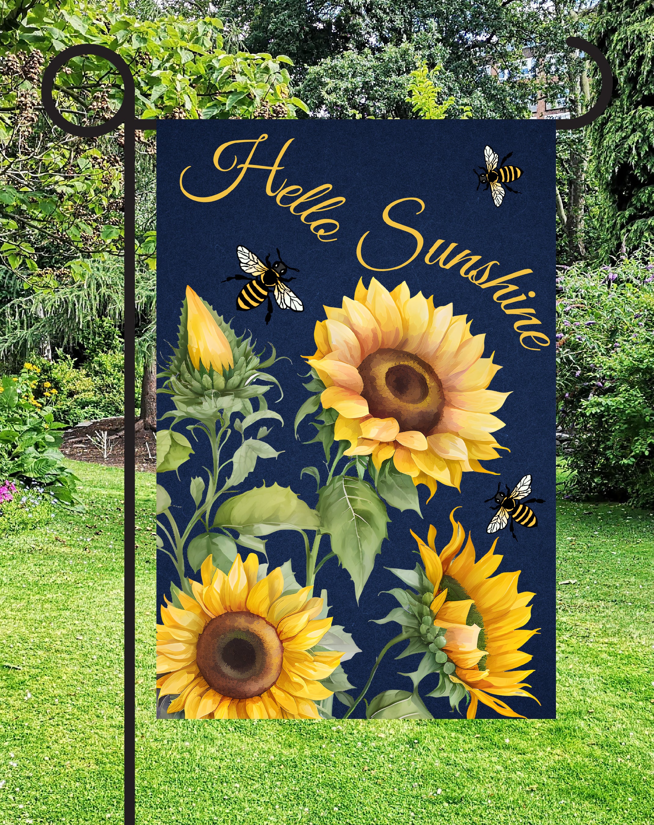 Hello Sunshine Print Shop Garden Flag  - UV Printed For Outdoor Yard Decor