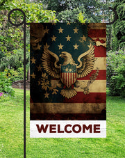 Vintage Patriotic Eagle Welcome Print Shop Garden Flag  - UV Printed For Outdoor Yard Decor