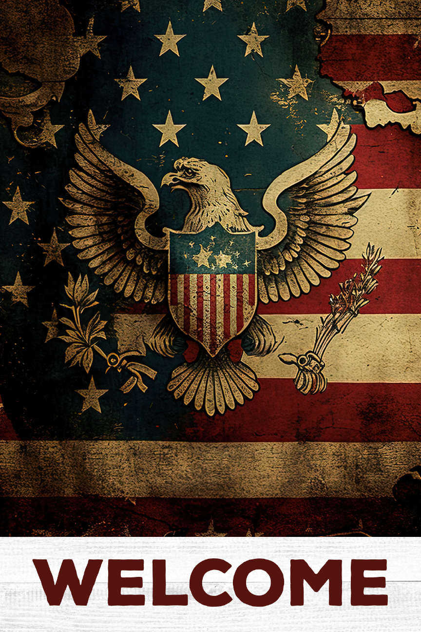 Vintage Patriotic Eagle Welcome Print Shop Garden Flag  - UV Printed For Outdoor Yard Decor