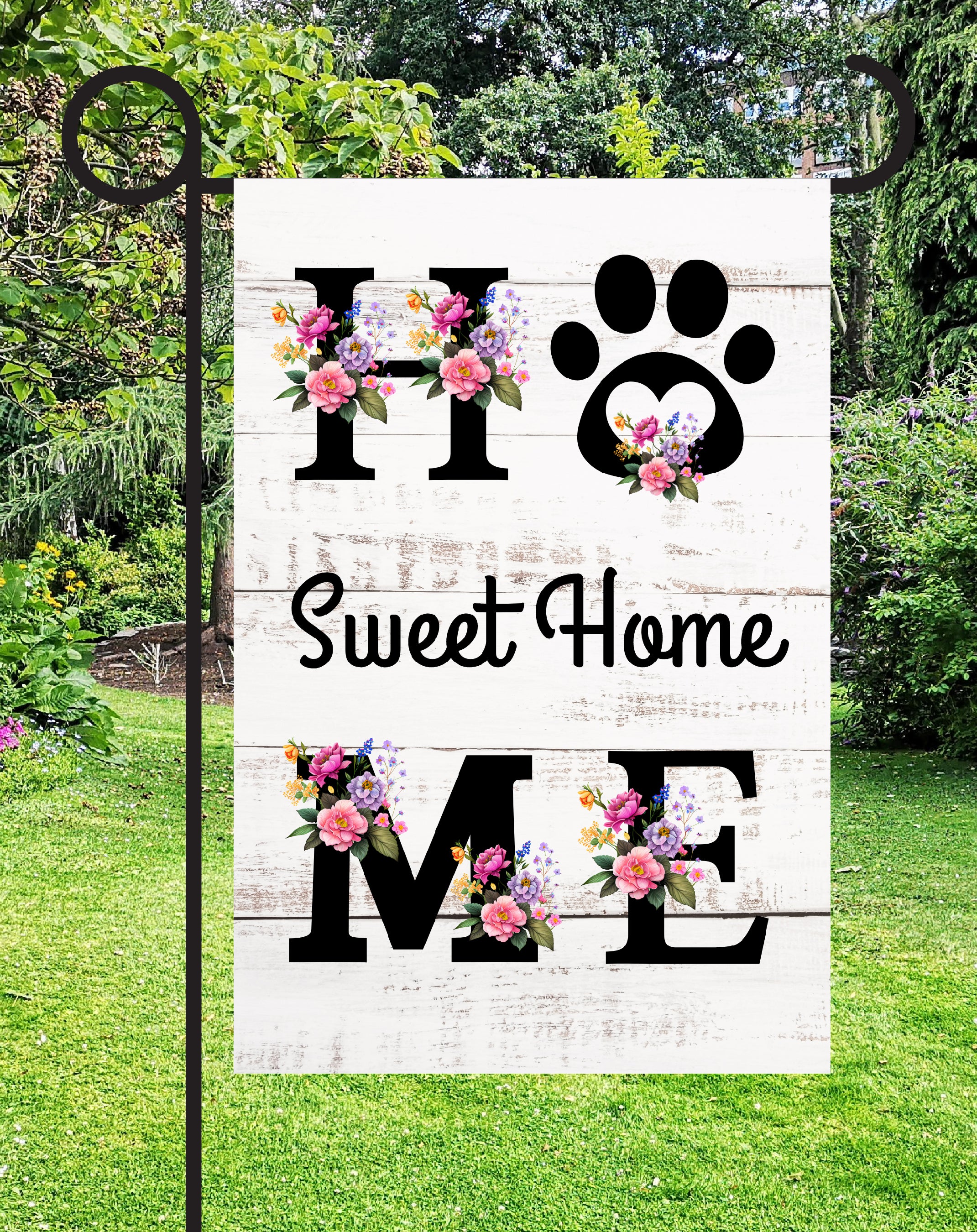 Home Sweet Home Paw Print Shop Garden Flag  - UV Printed For Outdoor Yard Decor