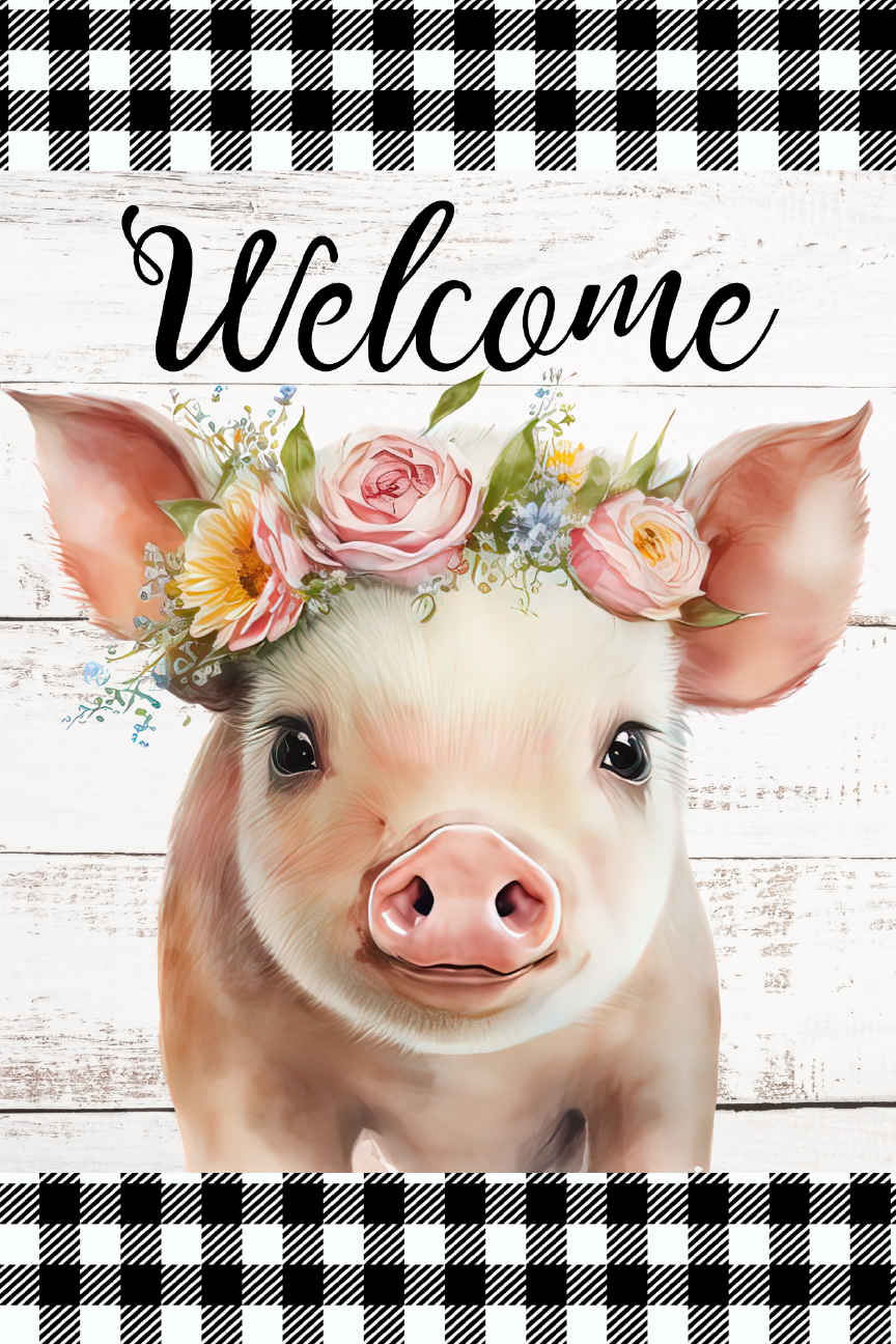 Welcome Pig Print Shop Garden Flag  - UV Printed For Outdoor Yard Decor