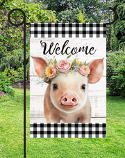 Welcome Pig Print Shop Garden Flag  - UV Printed For Outdoor Yard Decor