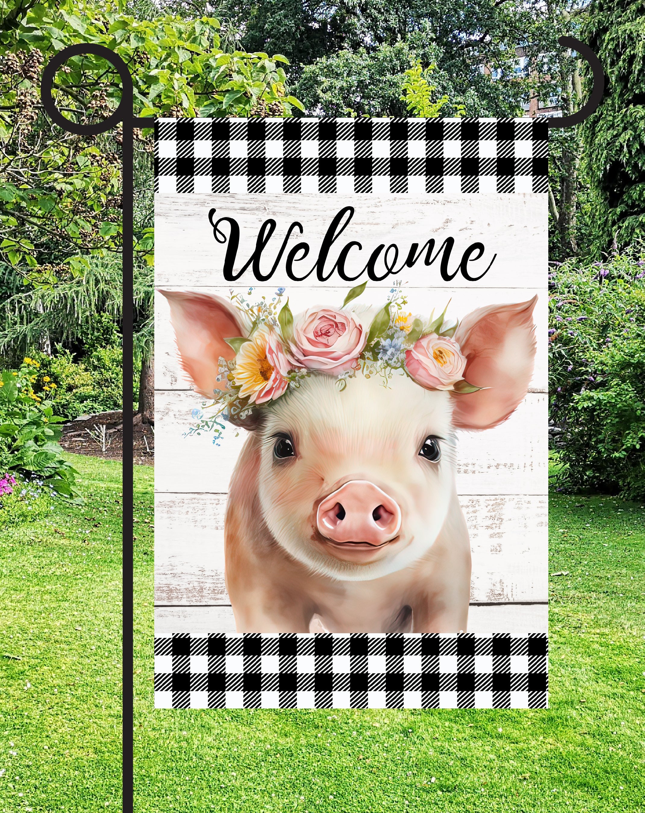 Welcome Pig Print Shop Garden Flag  - UV Printed For Outdoor Yard Decor