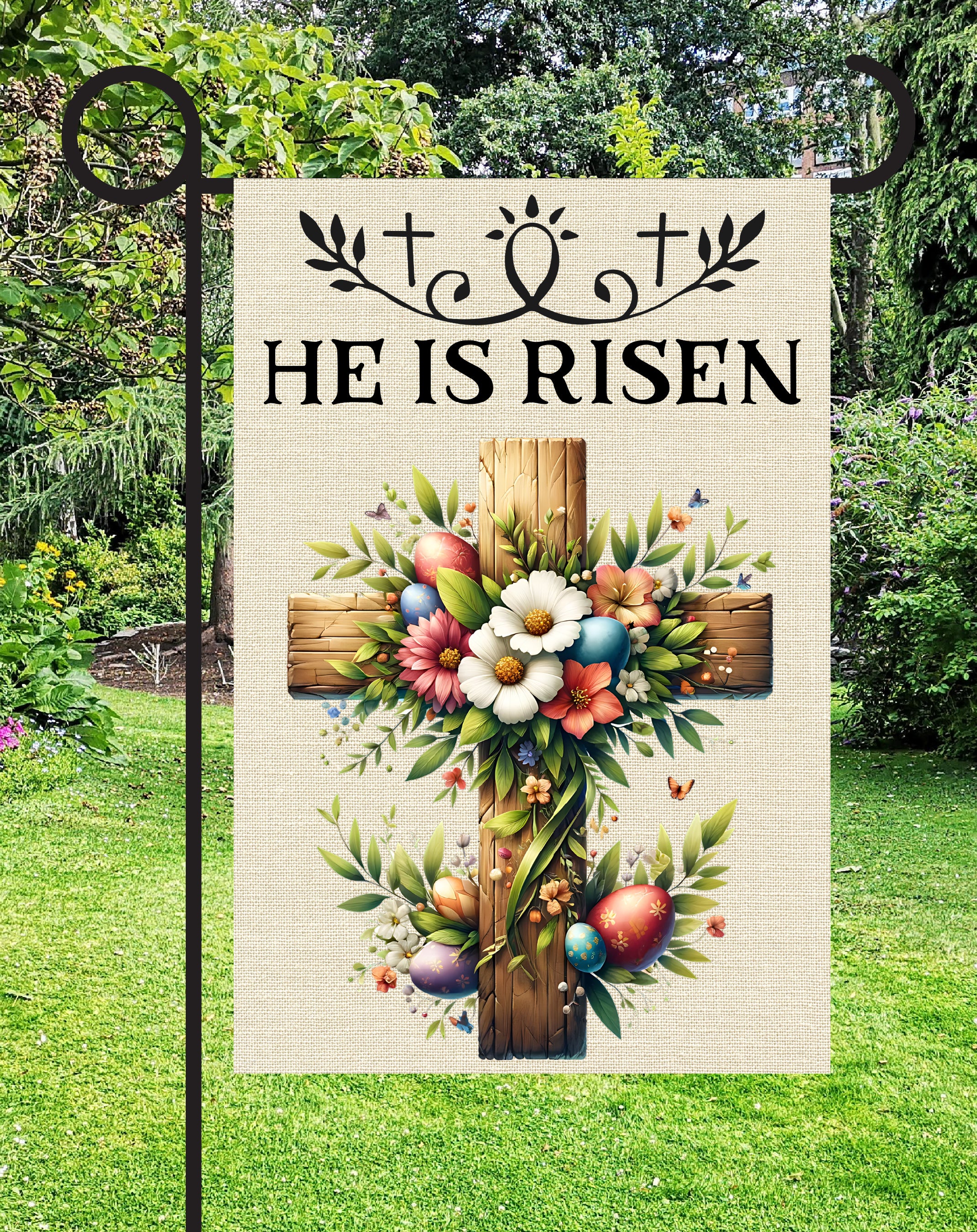 He Is Risen Print Shop Garden Flag  - UV Printed For Outdoor Yard Decor