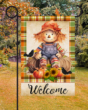 Welcome Scarecrow Print Shop Garden Flag  - UV Printed For Outdoor Yard Decor