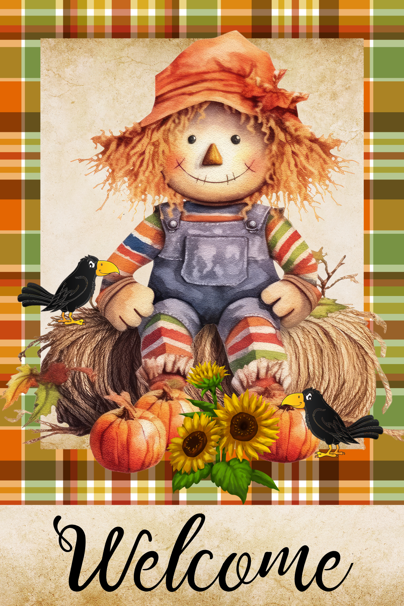 Welcome Scarecrow Print Shop Garden Flag  - UV Printed For Outdoor Yard Decor
