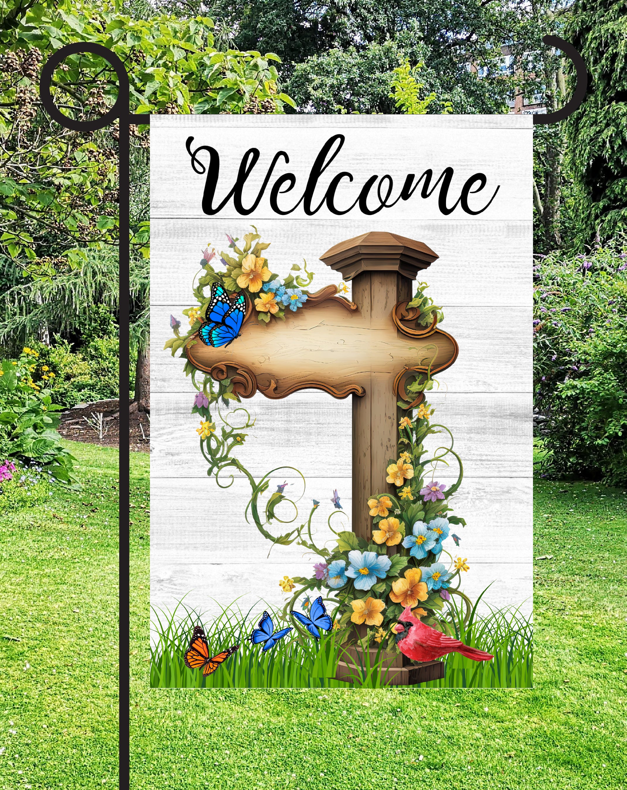 Welcome Print Shop Garden Flag  - UV Printed For Outdoor Yard Decor