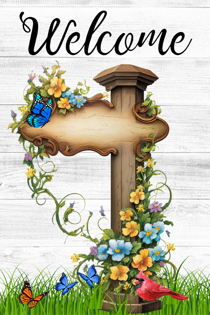 Welcome Print Shop Garden Flag  - UV Printed For Outdoor Yard Decor