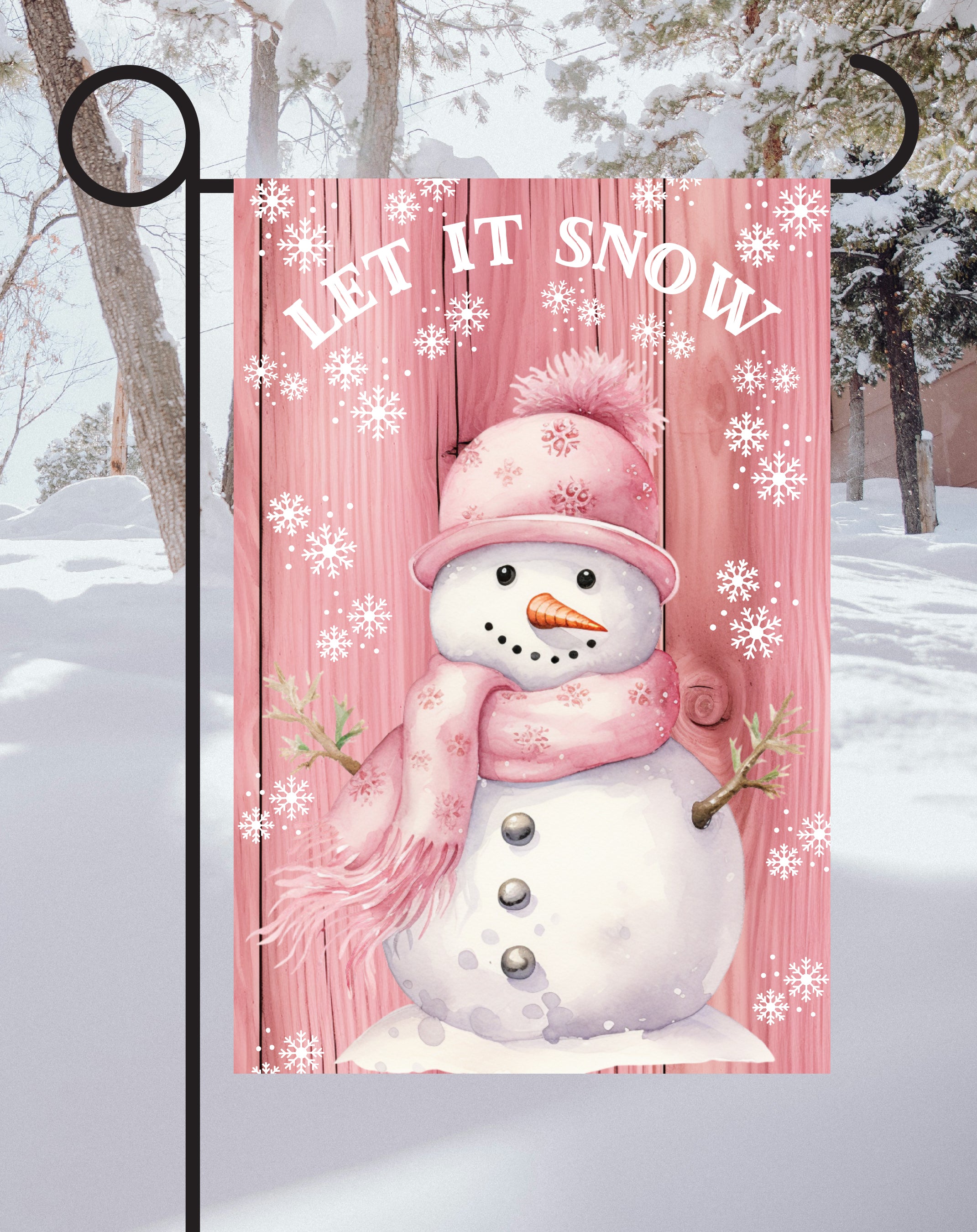 Pink Snowman Print Shop Garden Flag  - UV Printed For Outdoor Yard Decor