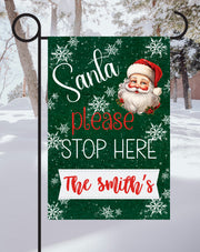 Santa Please Stop Here Print Shop Garden Flag  - UV Printed For Outdoor Yard Decor