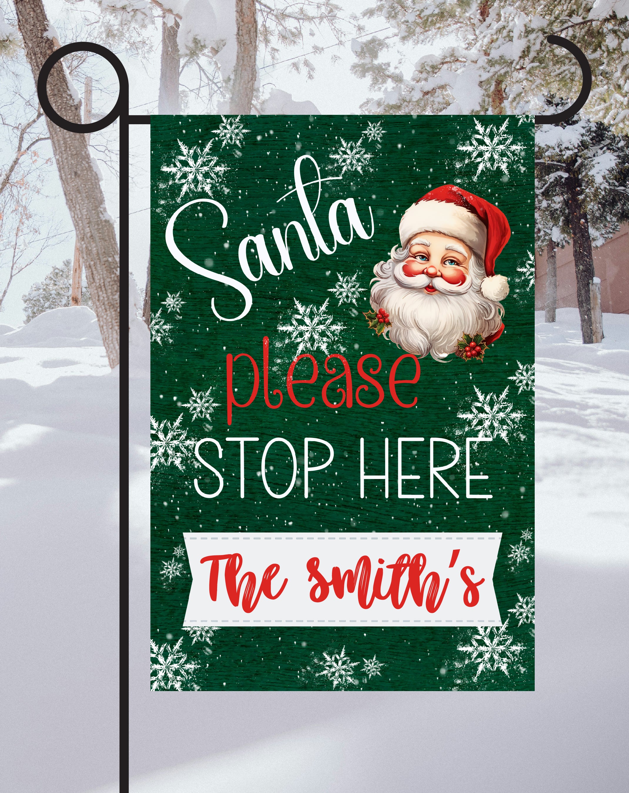 Santa Please Stop Here Print Shop Garden Flag  - UV Printed For Outdoor Yard Decor