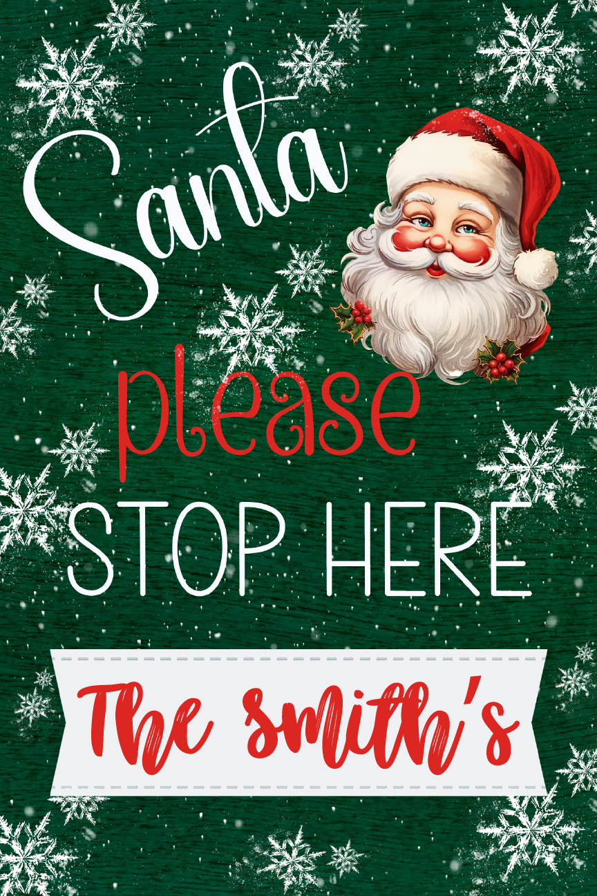 Santa Please Stop Here Print Shop Garden Flag  - UV Printed For Outdoor Yard Decor