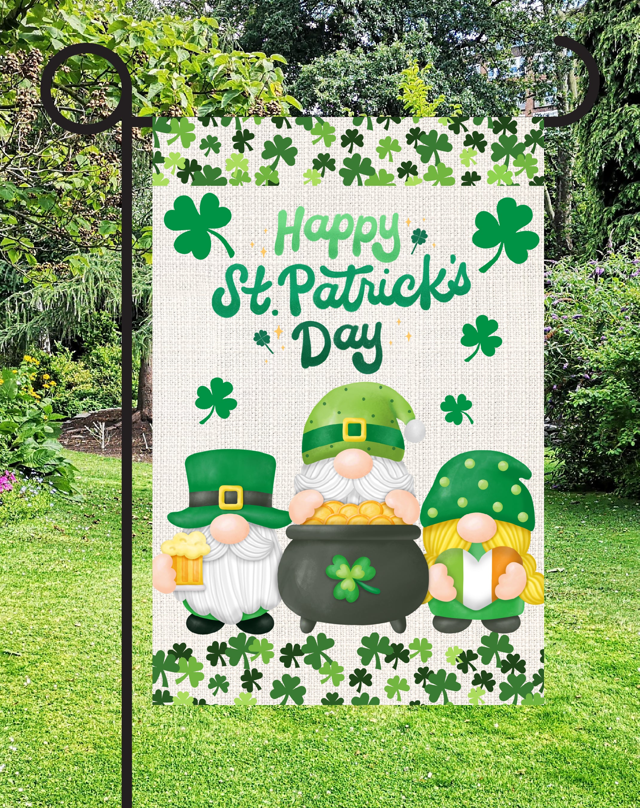 Happy St. Patrick's Day Print Shop Garden Flag  - UV Printed For Outdoor Yard Decor