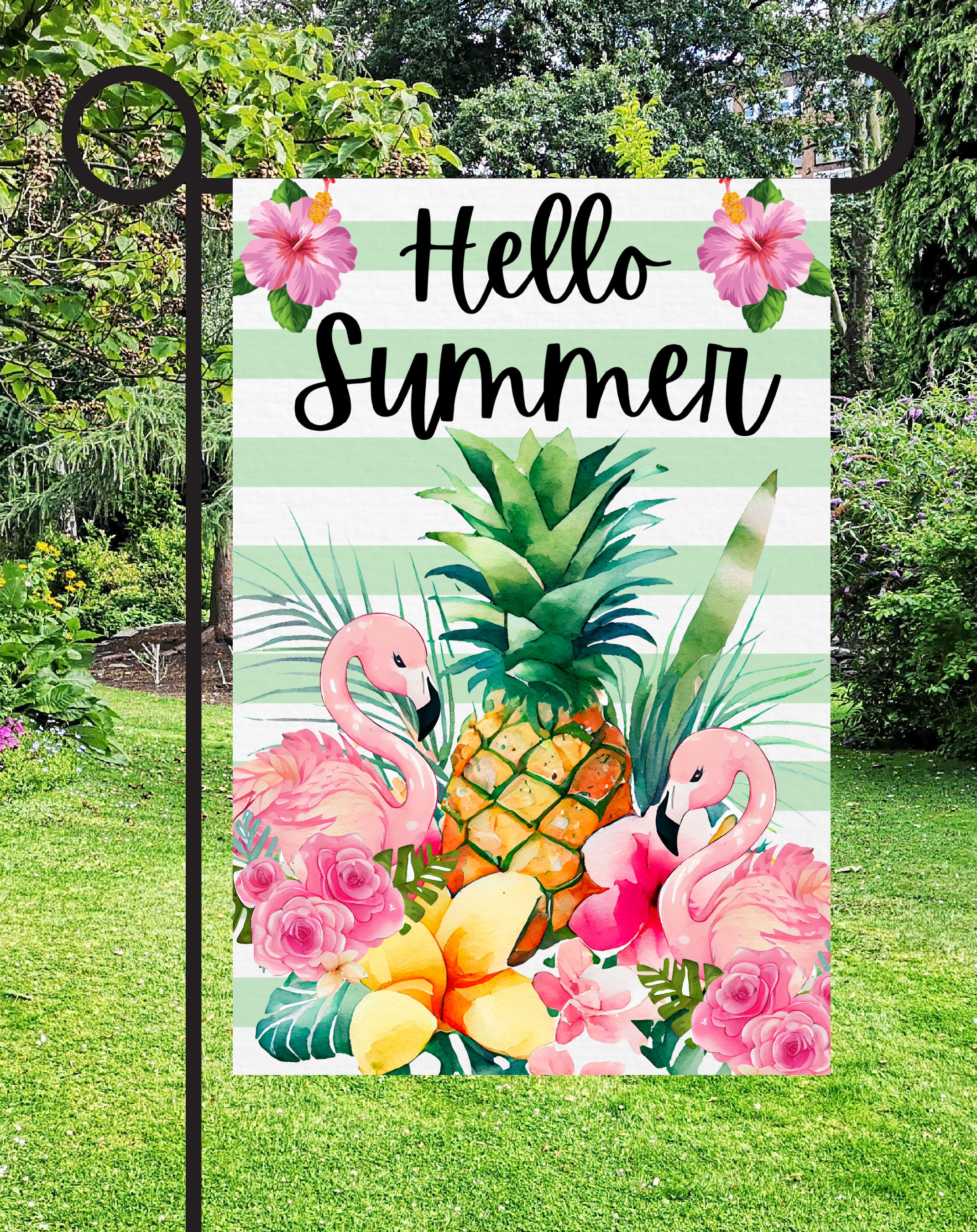 Hello Summer  Print Shop Garden Flag  - UV Printed For Outdoor Yard Decor