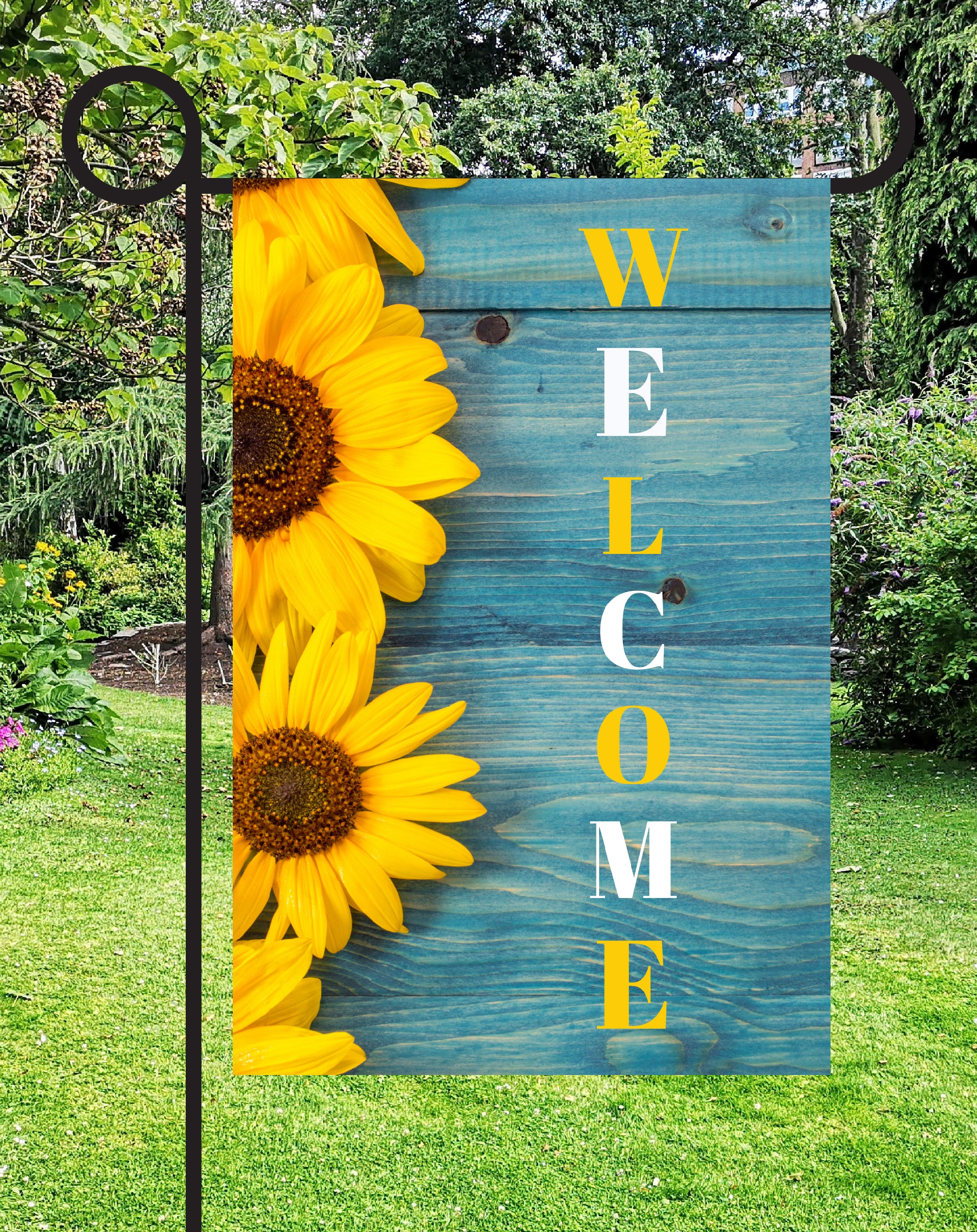 Sunflower Welcome Print Shop Garden Flag  - UV Printed For Outdoor Yard Decor