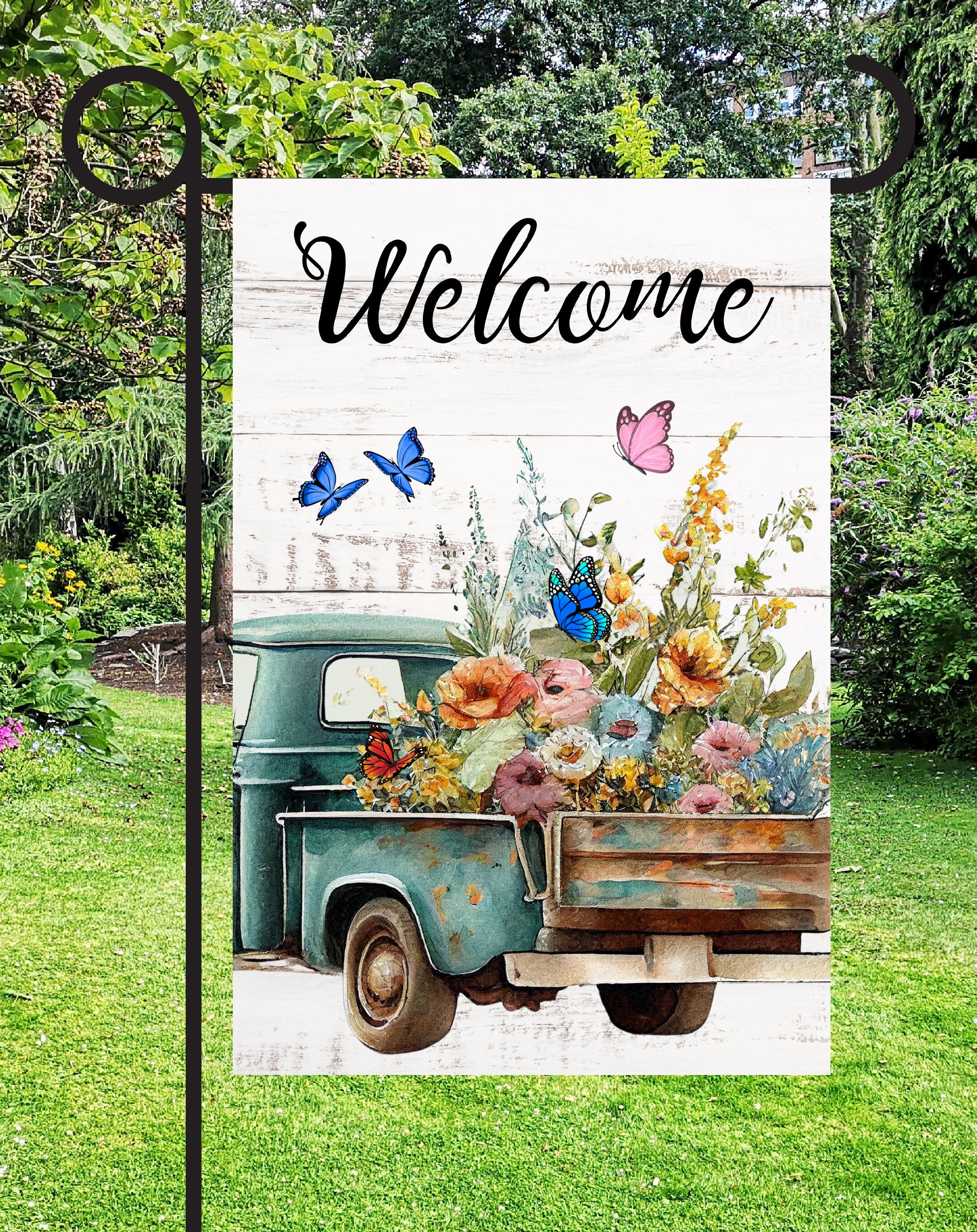 Welcome Print Shop Garden Flag  - UV Printed For Outdoor Yard Decor