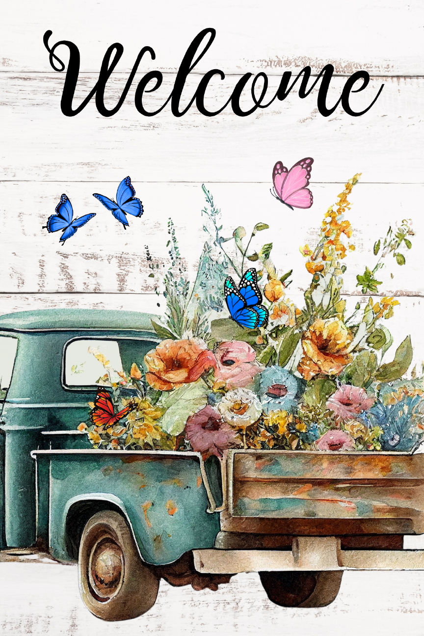 Welcome Print Shop Garden Flag  - UV Printed For Outdoor Yard Decor