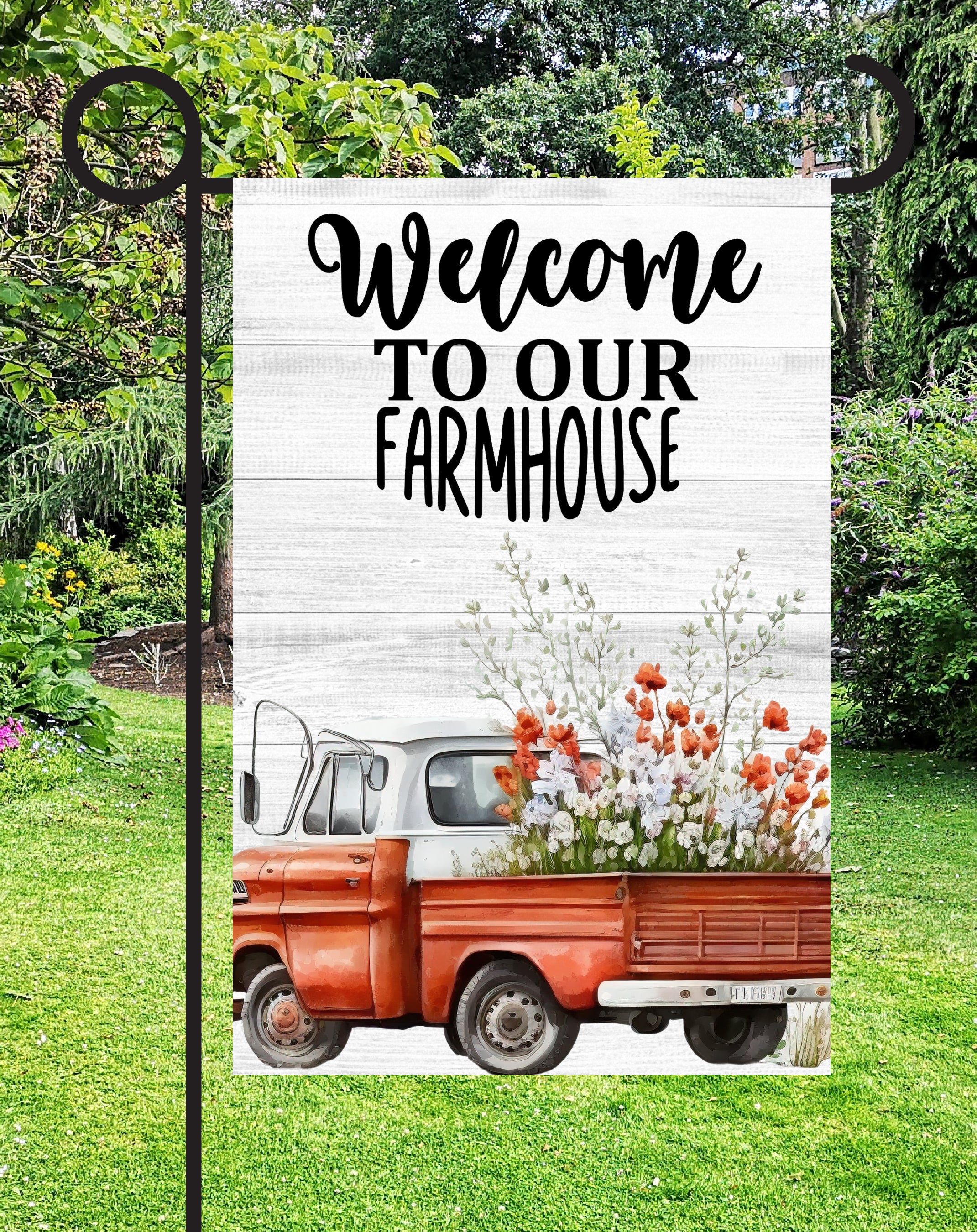 Welcome to Our Farmhouse Print Shop Garden Flag  - UV Printed For Outdoor Yard Decor
