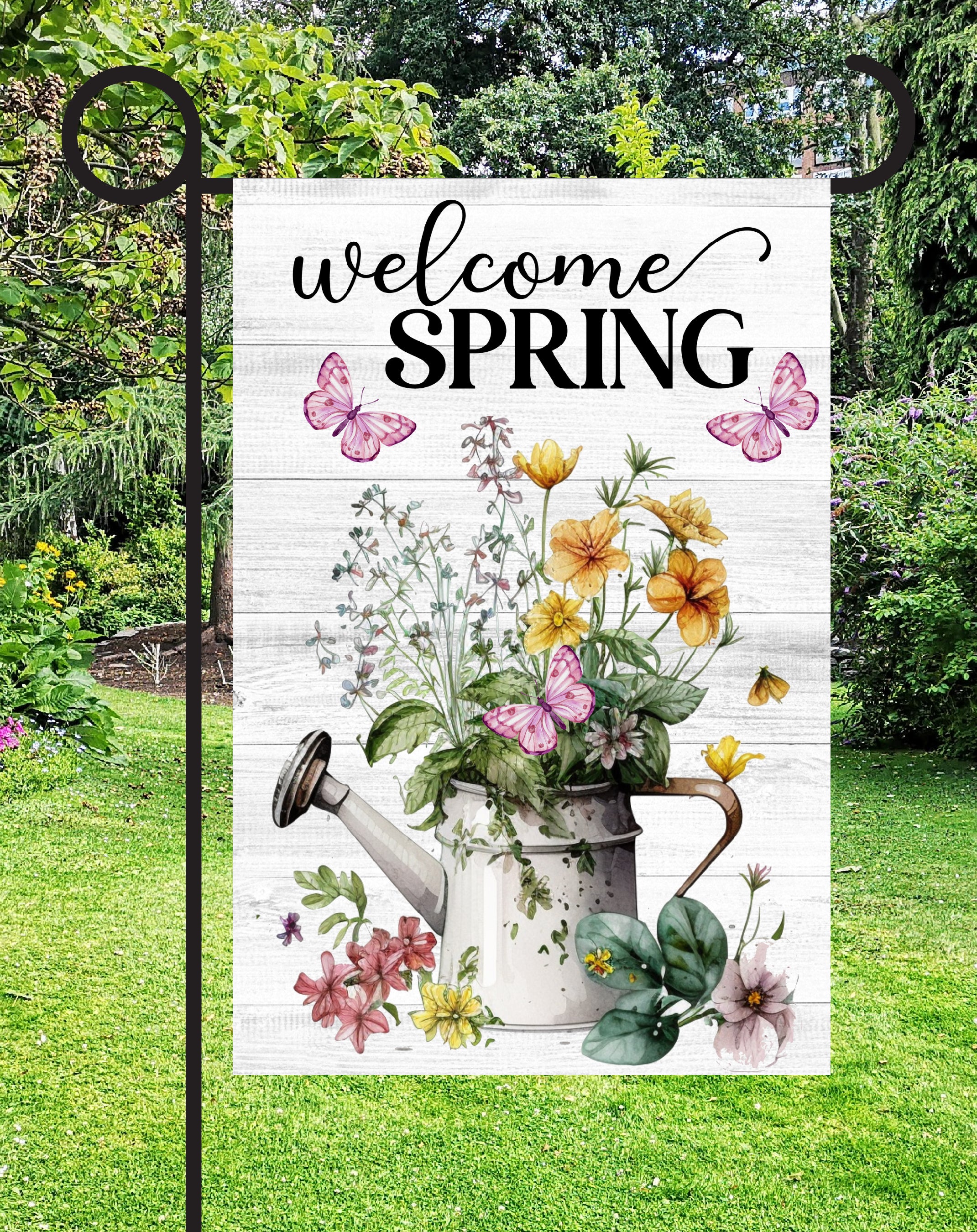Welcome Spring Print Shop Garden Flag  - UV Printed For Outdoor Yard Decor